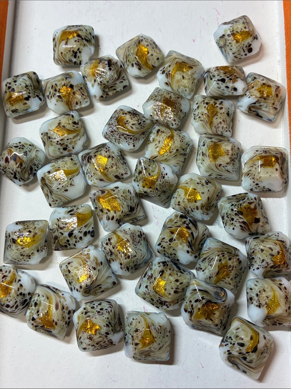 Handmade Glass diamond shaped Beads with Gold Leaf Accents